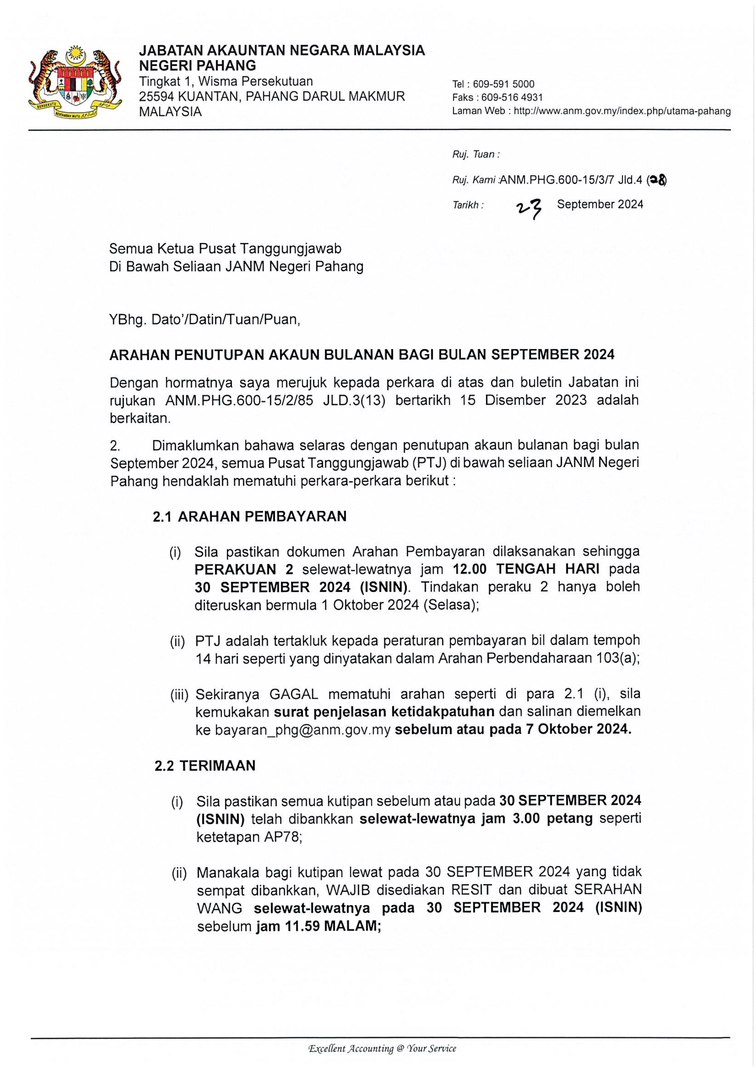 BULETIN PENUTUPAN AKAUN BULAN SEPTEMBER 2024