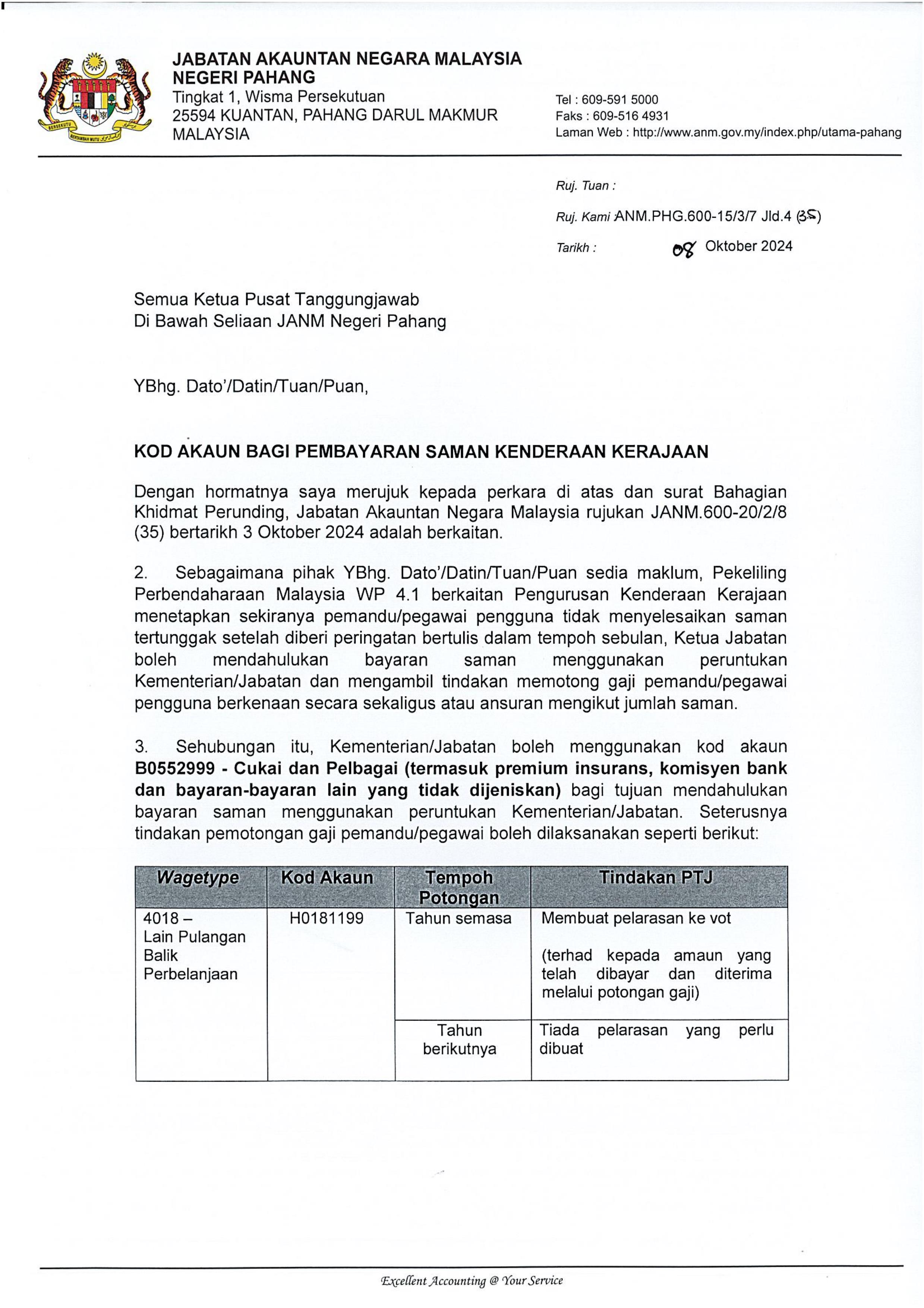 KOD AKAUN BAGI PEMBAYARAN SAMAN KENDERAAN KERAJAAN