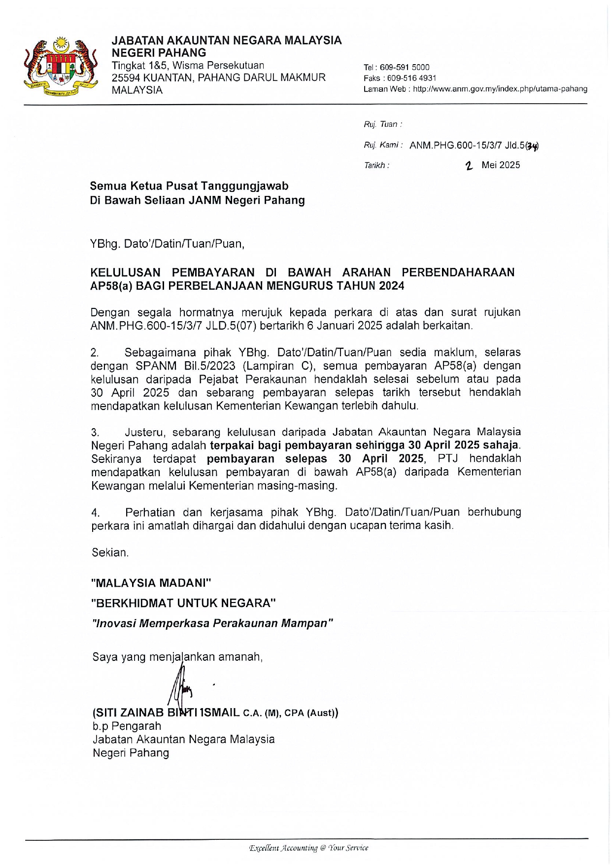 KELULUSAN PEMBAYARAN AP58a BAGI PERBELANJAAN MENGURUS TAHUN 2024 page 0001
