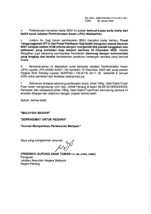 SURAT EDARAN PENYELARASAN KADAR BISH DAERAH KUANTAN PEKAN 002